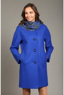 Пальто в стиле Шанель без воротника О-714 - средней длины, цвет синий,васильковый
