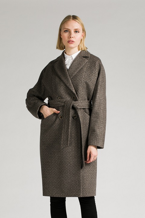 Запашное пальто из кашемира О-850 - средней длины, цвет серый