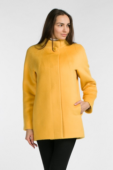 Укороченное пальто из альпаки О-885 - полупальто, цвет синий,васильковый,желтый