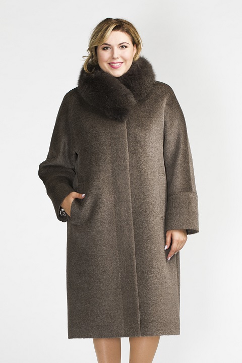 Зимнее пальто из альпаки О-697 - средней длины, цвет синий,зеленый,коричневый