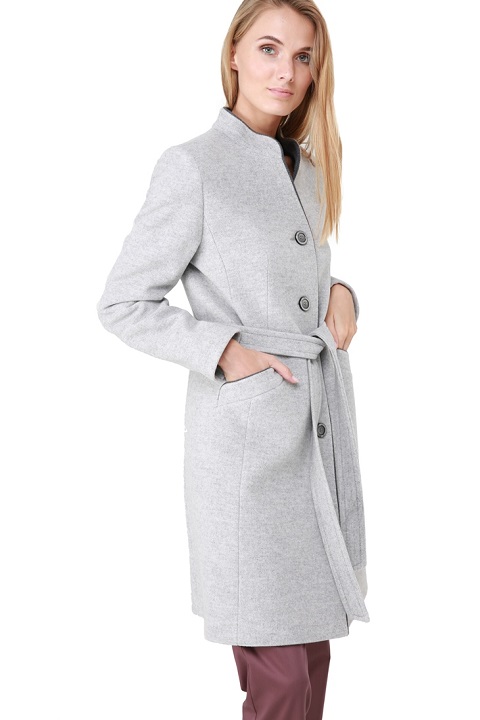 Женское пальто с втачным рукавом О-731 - средней длины, цвет серый