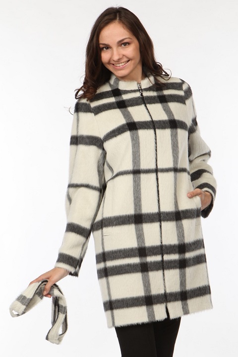 Женское демисезонное пальто О-740 - полупальто, цвет черно-белый