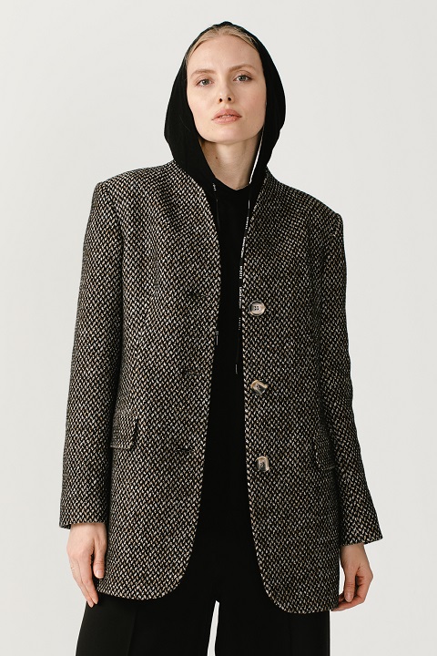 Пиджак-полупальто с увеличенной линией плеча О-1004 - полупальто, цвет серый,коричневый