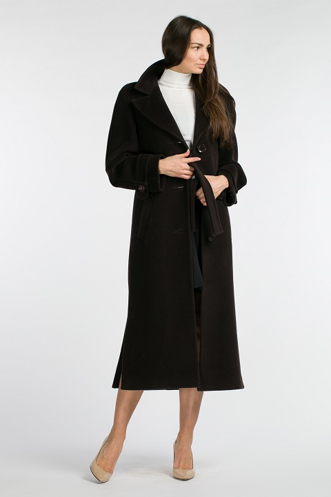 Женское пальто с английским воротником О-203 - длинное, цвет черный,коричневый