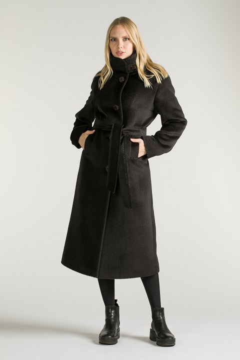Длинное пальто со стойкой О-515 - длинноениже колен, цвет коричневый