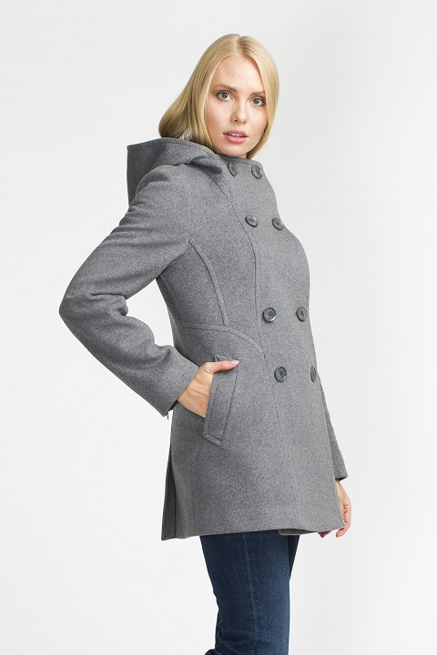 Женское демисезонное пальто О-664 - полупальто, цвет черный,серый