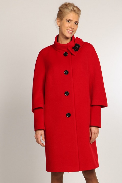 Элегантное дамское пальто О-711 - средней длины, цвет синий,красный,какао