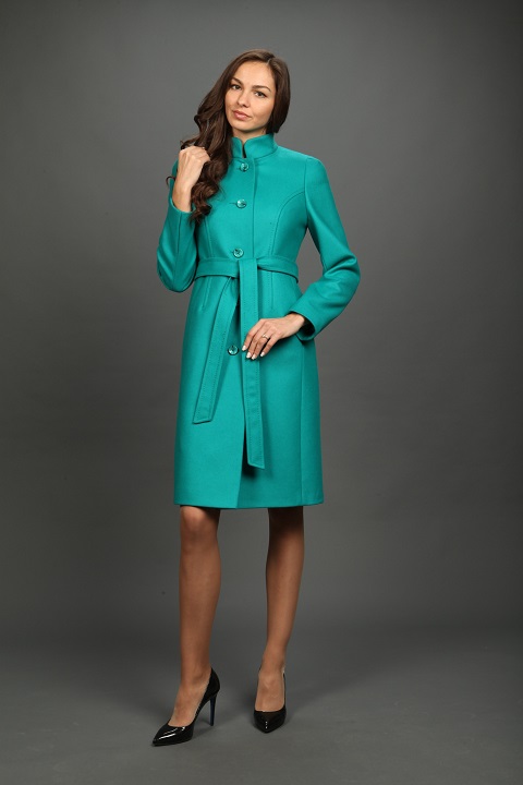 Женское демисезонное приталенное пальто О-780 - средней длины, цвет синий,зеленый