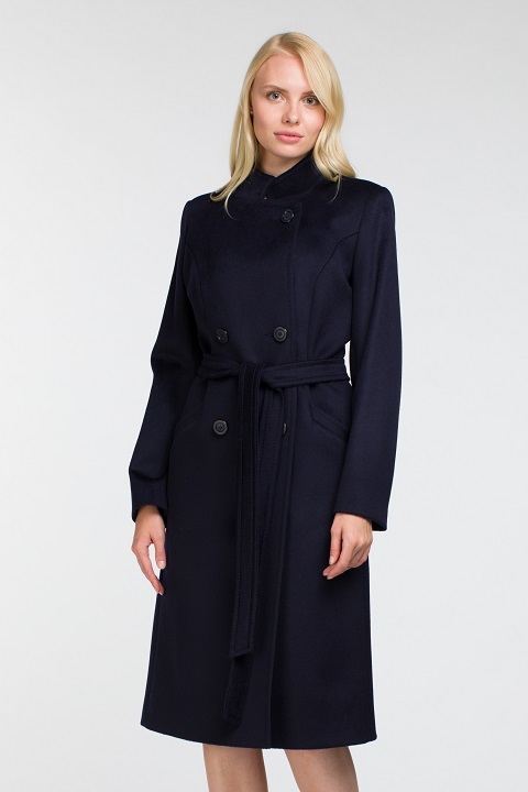 Классическое женское пальто О-798 - ниже колен, цвет синий