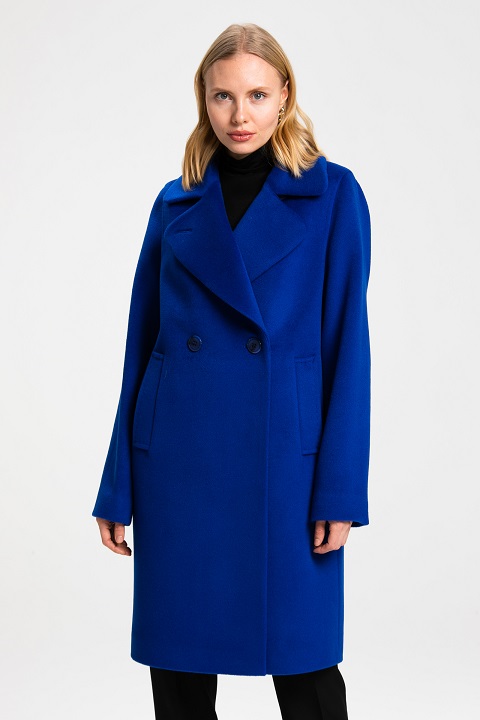 Женское демисезонное пальто О-805 - средней длины, цвет синий,серый