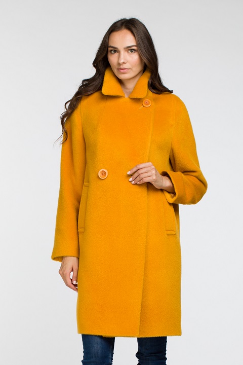 Женское демисезонное пальто О-805 - средней длины, цвет черный,васильковый,желтый