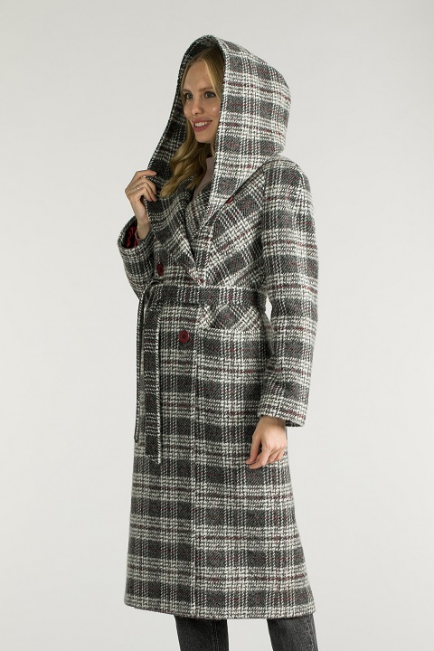 Женское двубортное пальто О-811 - длинное, цвет серый,коричневый