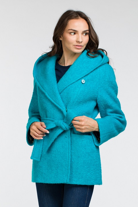 Женское демисезонное пальто О-8111 - полупальто, цвет бирюзовый