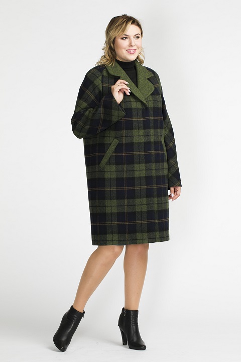 Женское пальто с рукавом реглан О-838 - средней длины, цвет зеленый