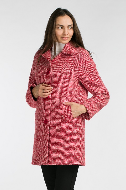 Женское демисезонное красное пальто О-848 - полупальто, цвет красный