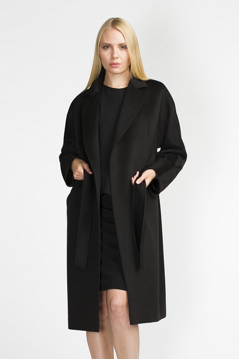 Запашное пальто из бэби сури О-850 - средней длины, цвет белый,черный,коричневый