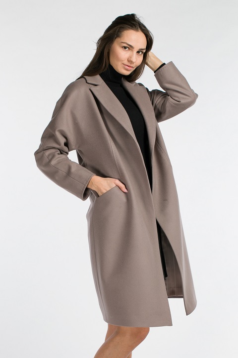 Женское запашное пальто О-850 - средней длины, цвет розовый