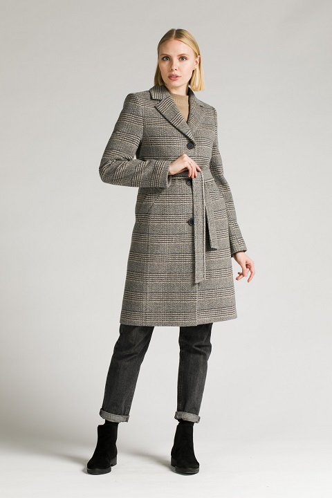 Женское пальто с втачным рукавом О-853 - средней длины, цвет голубой