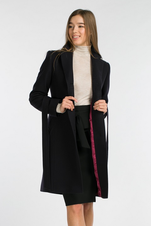 Однобортное классическое пальто О-853 - средней длины, цвет синий,черный
