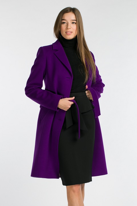 Женское пальто цвета violet О-853 - средней длины, цвет фиолетовый,оранжевый,оранжевый