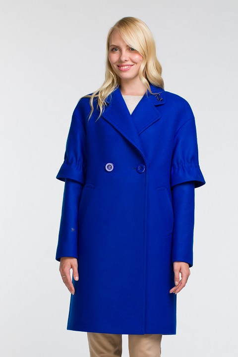 Женское демисезонное пальто О-857 - средней длины, цвет синий,васильковый