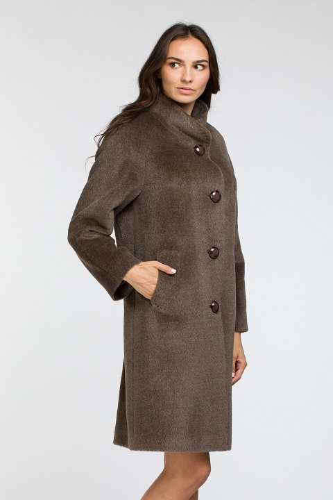 Женское демисезонное пальто со стойкой О-863 - средней длины, цвет какао,коричневый