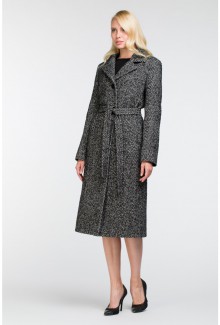 Женское демисезонное пальто в елочку О-873 - ниже колен, цвет черно-белый