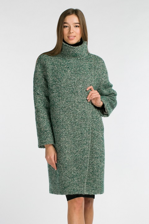 Осеннее пальто со стойкой О-883 - средней длины, цвет белый,зеленый
