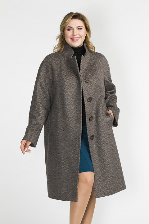 Кашемировое пальто О-909 - средней длины, цвет коричневый