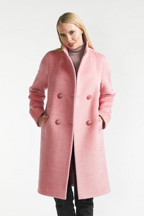Роскошкое пальто из бэби сури О-909 - средней длины, цвет розовый