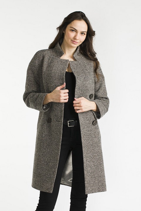 Пальто женское демисезонное О-909 - средней длины, цвет серый,бежевый