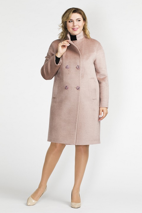 Пальто женское цвета пудры О-909 - средней длины, цвет розовый