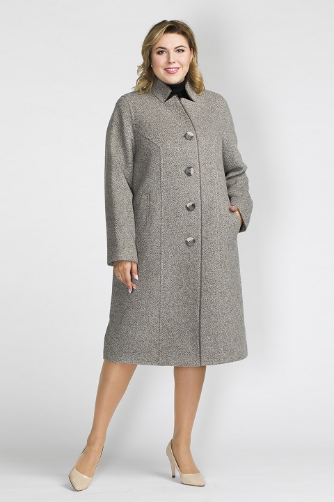 Пальто женское большого размера О-918 - средней длины, цвет серый,бежевый