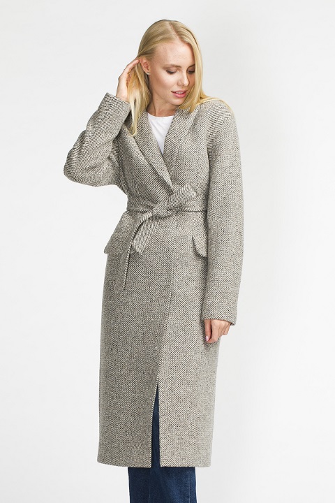 Пальто с воротником-шалькой О-929 - длинное, цвет серый