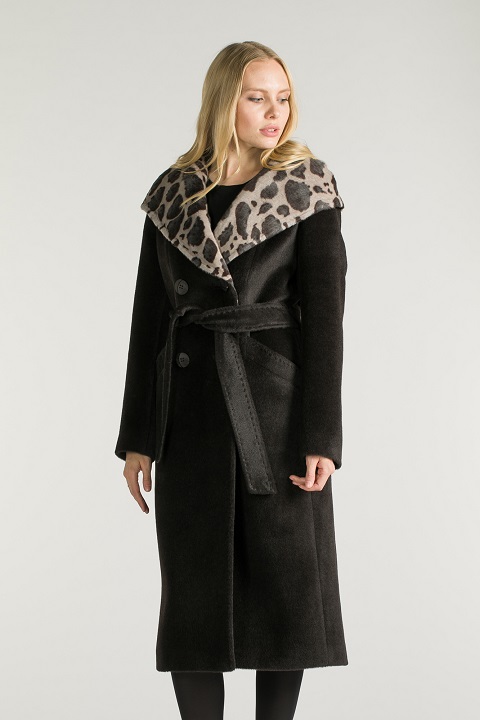 Пальто из альпаки с капюшоном О-934 - длинное, цвет коричневый