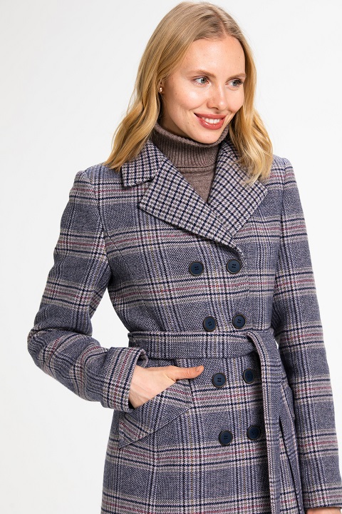 Двубортное пальто из двусторонней ткани О-937 - средней длины, цвет мультиколор