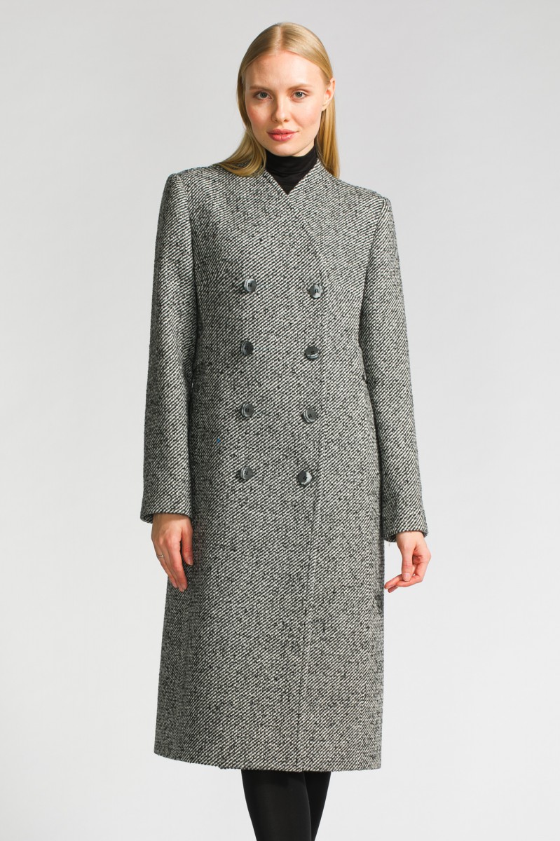 Двубортное пальто О-944 - длинное, цвет серый