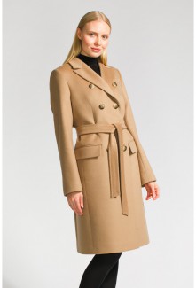 Пальто цвета кэмел О-946 - средней длины, цвет песочный,кэмел