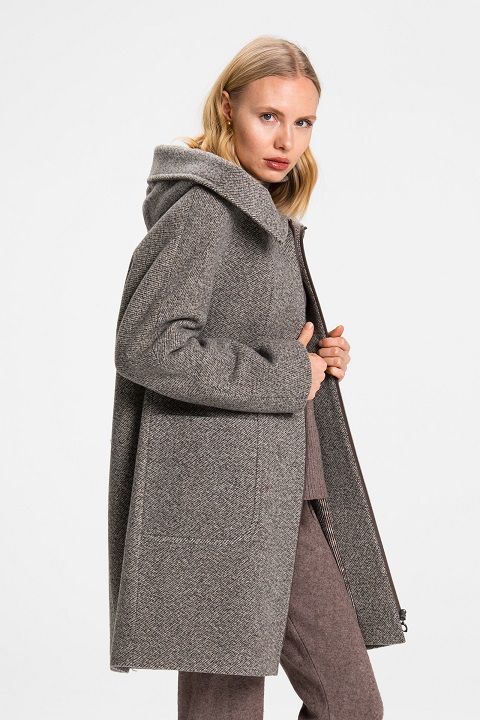 Пальто на молнии в стиле casual О-955 - средней длины, цвет серый