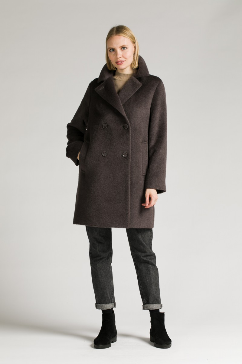 Женское пальто из альпаки О-960 - короткое, цвет синий,коричневый