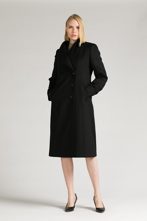 Чёрное кашемировое пальто О-961 - ниже колен, цвет черный