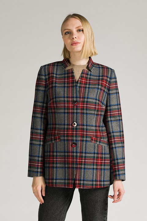 Пиджак из ткани шотландка О-964 - короткоеполупальто, цвет серый