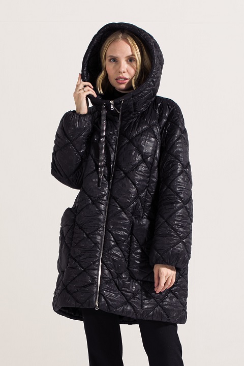 Куртка стёганая О-979 - средней длины, цвет черный