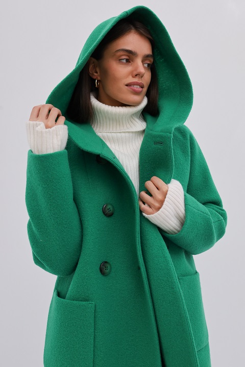 Пальто из варёной шерсти О-984 - ниже колен, цвет красный,серый,какао,зеленый