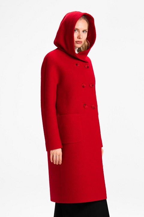 Пальто оверсайз с капюшоном О-984 - ниже колен, цвет красный,серый,зеленый