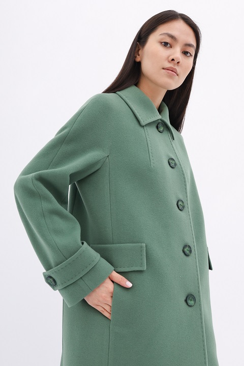 Пальто женское О-985 - средней длины, цвет зеленый