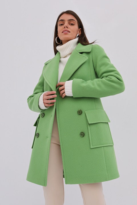 Салатовое пальто О-986 - средней длиныполупальто, цвет зеленый
