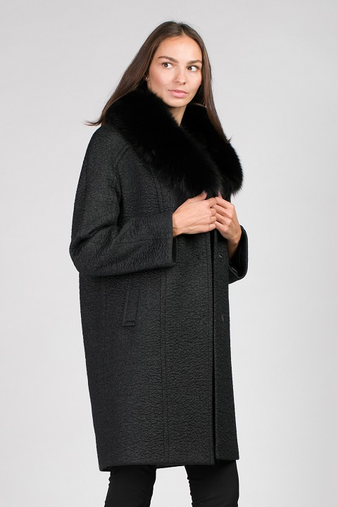 Женское зимнее пальто О-874 - средней длины, цвет черный