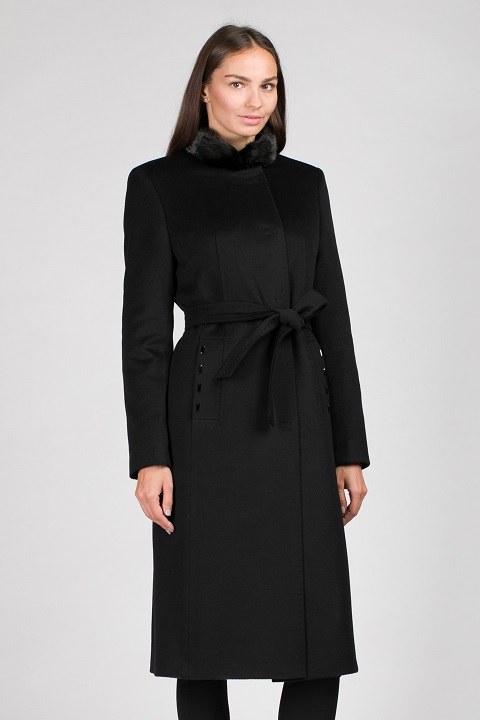 Женское зимнее пальто с норкой О-876 - средней длины, цвет черный
