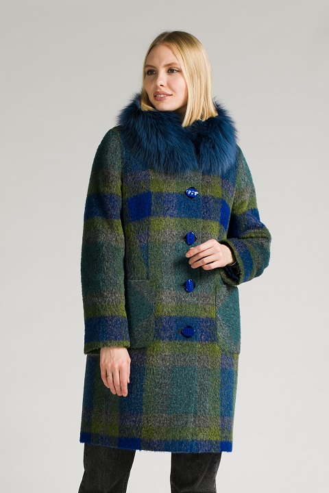 Утеплённое пальто О-882 - средней длины, цвет мультиколор